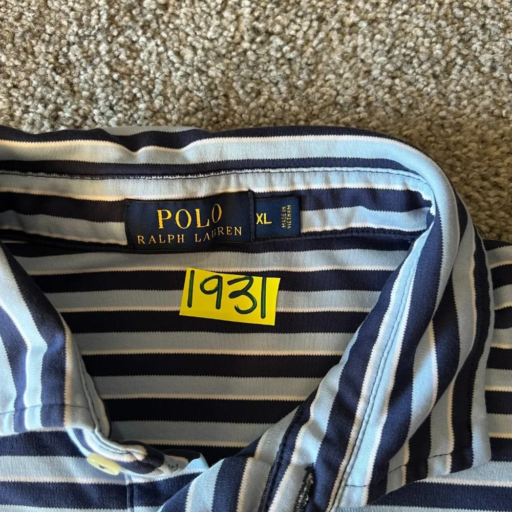 Ralph Lauren polo shirt‎ mens XL blue stripes pony preppy golf casual summer